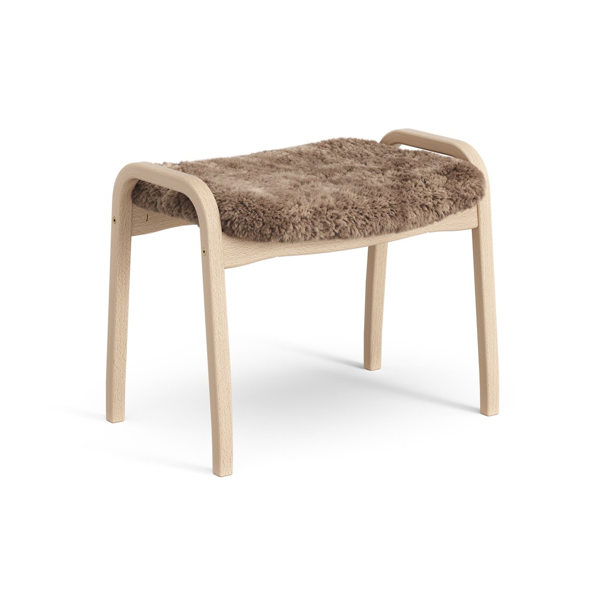 Swedese Lamini children's foot stool laquered beech/sheep skin Sahara (nougat brown)