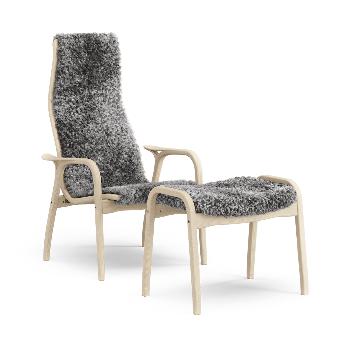 Swedese Lamino Anniversary Edition armchair and footstool White pine-Gotlandic sheepskin