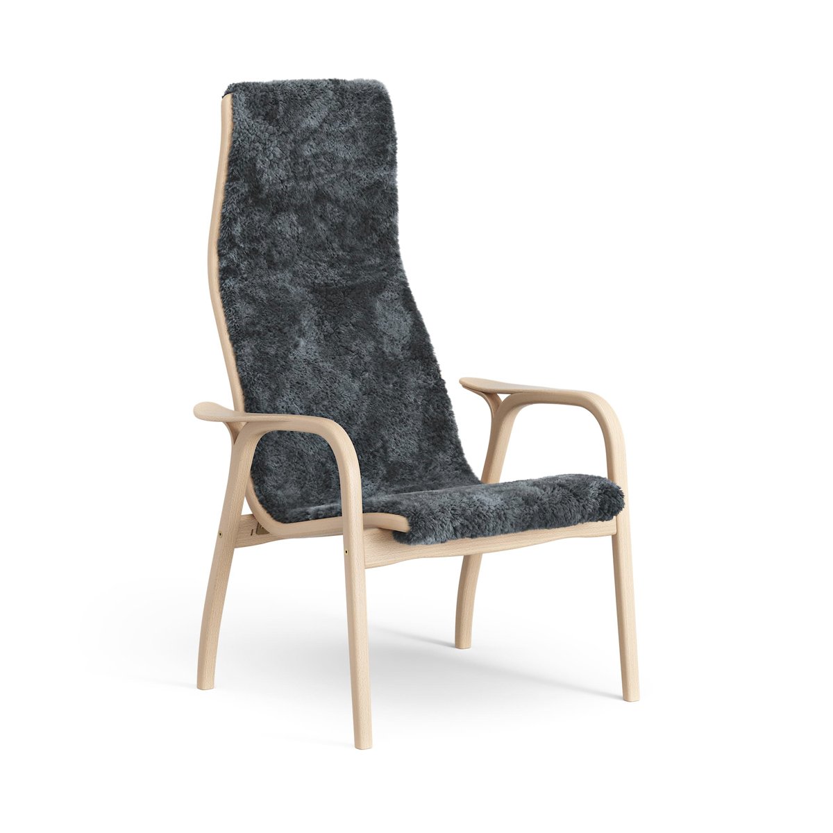 Swedese Lamino arm chair laquered beech/sheep skin Charcoal (dark grey)