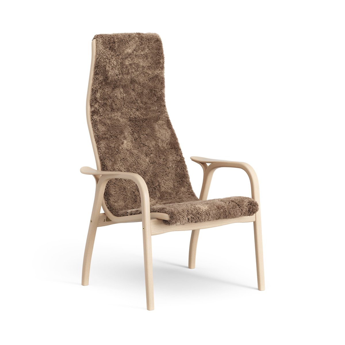 Swedese Lamino arm chair laquered beech/sheep skin Sahara (nougat brown)