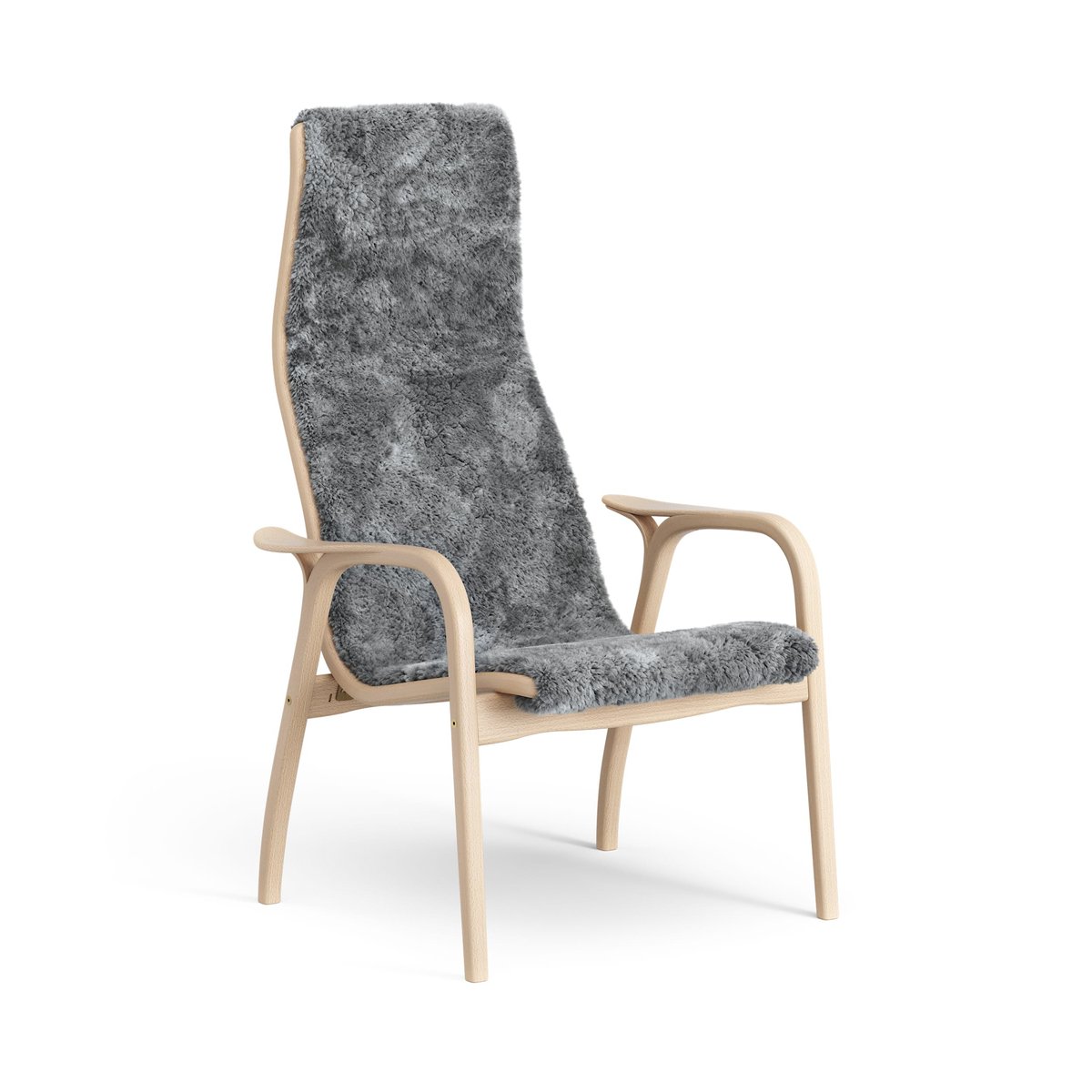 Swedese Lamino arm chair laquered beech/sheep skin Scandinavian Grey (grey)