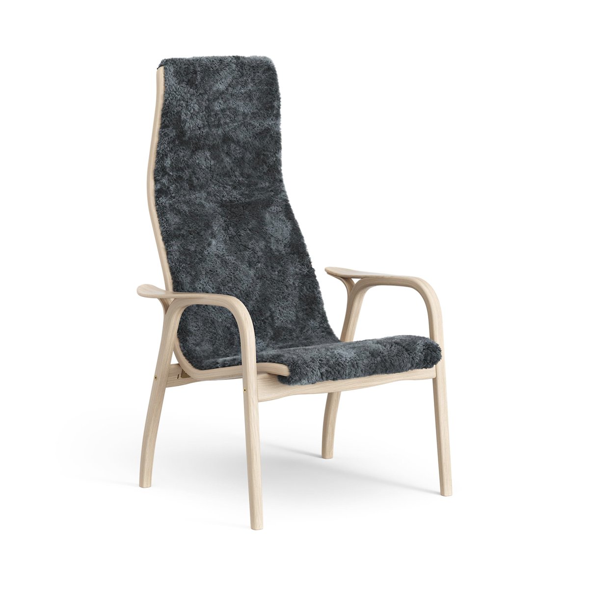 Swedese Lamino arm chair white pigmented oak/sheep skin Charcoal (dark grey)