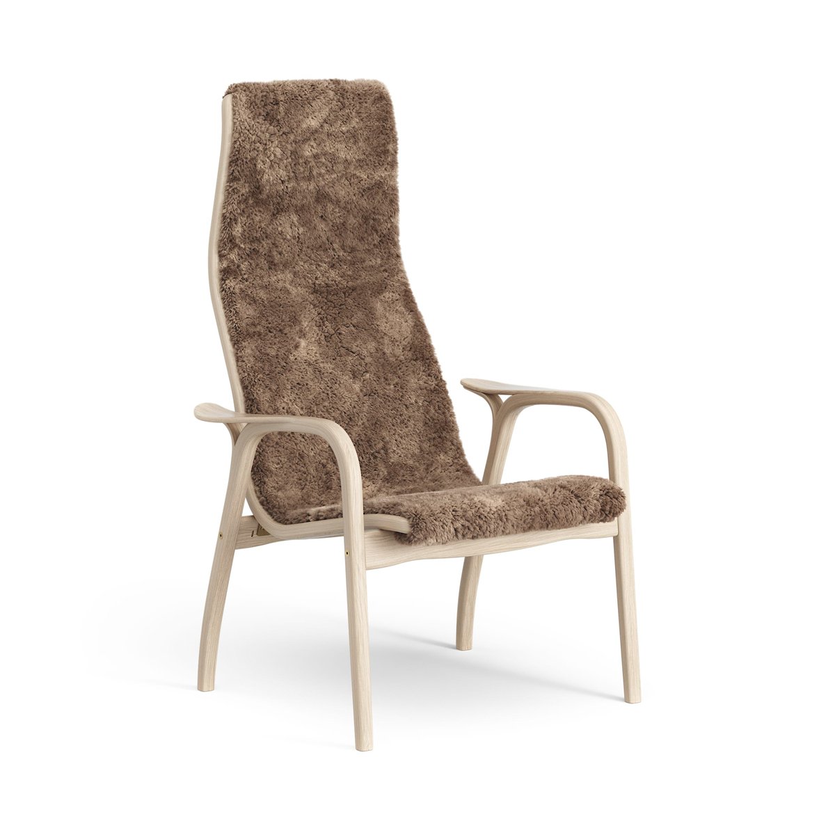 Swedese Lamino arm chair white pigmented oak/sheep skin Sahara (nougat brown)