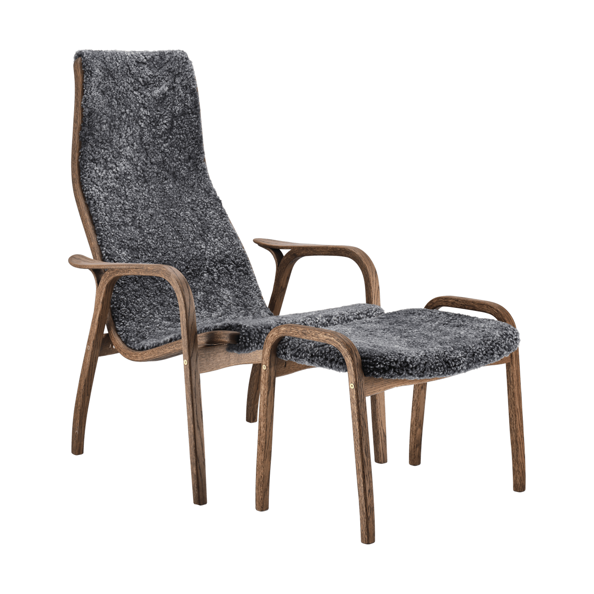 Swedese Lamino armchair and footstool oak/sheepskin Special Edition Rubio Monocoat Chocolate-Charcoal