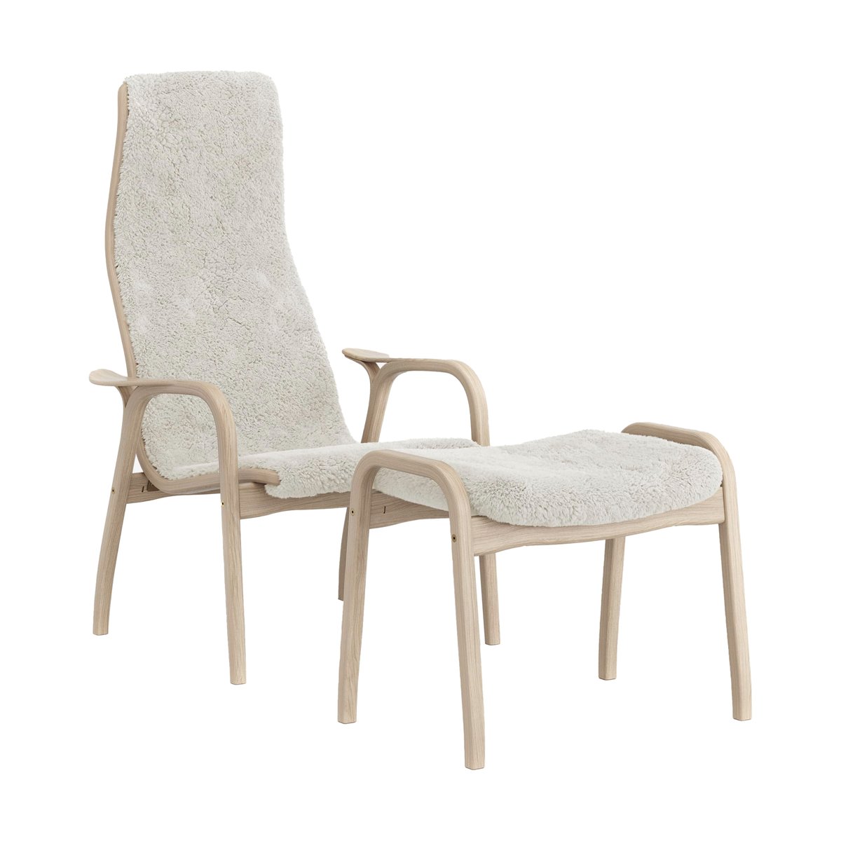 Swedese Lamino armchair and footstool white pigmented oak/sheep skin Off white