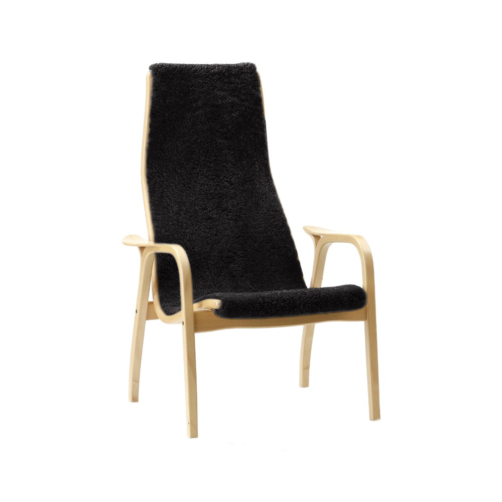 Swedese Lamino armchair Sheepskin black, natural lacquered beech