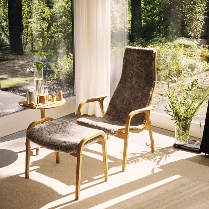 Lamino armchair, Sheepskin charcoal, lacquered walnut Swedese