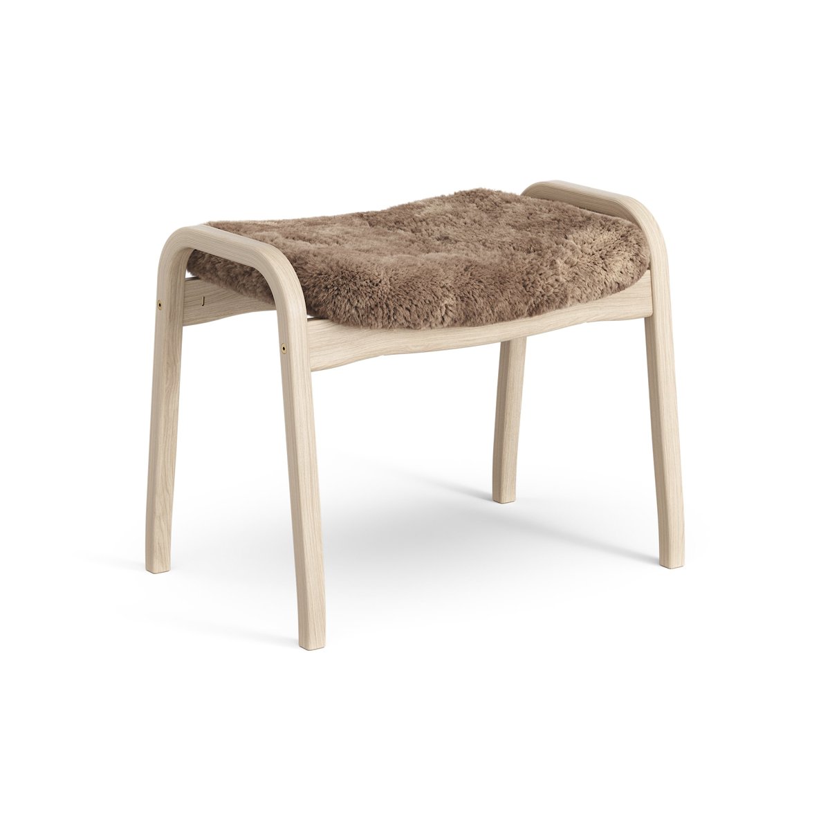 Swedese Lamino foot stool white pigmented oak/sheep skin Sahara (nougat brown)