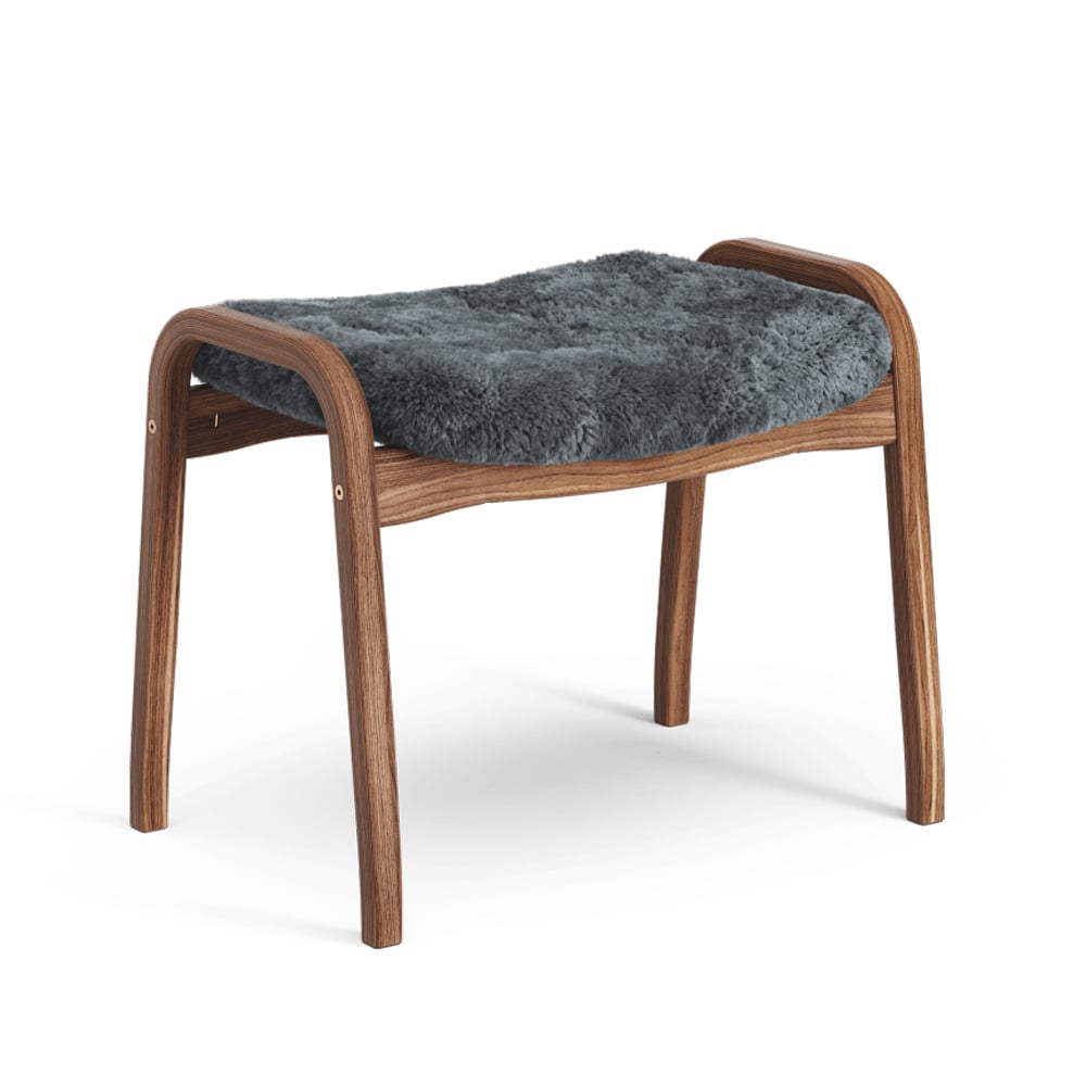 Swedese Lamino footstool Sheepskin charcoal, natural lacquered walnut