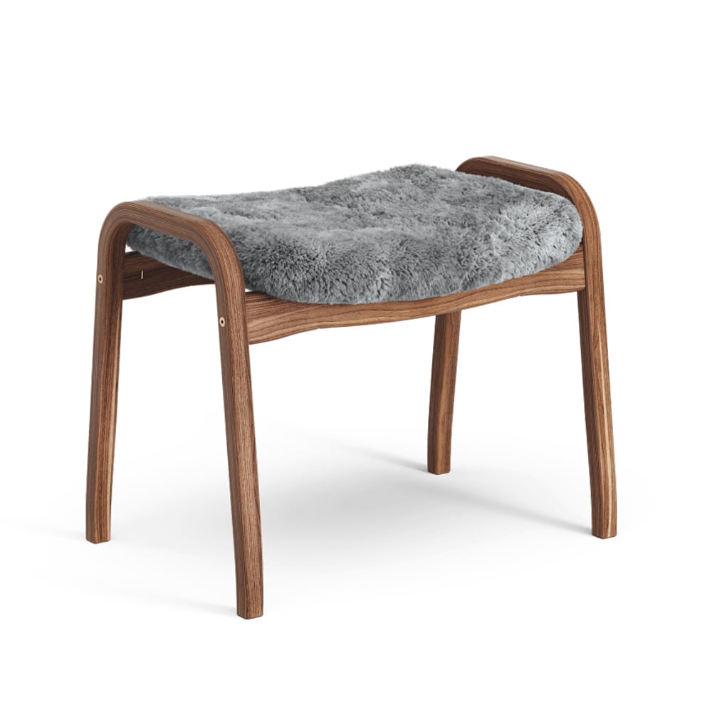 Swedese Lamino footstool Sheepskin scandinavian grey, natural lacquered walnut