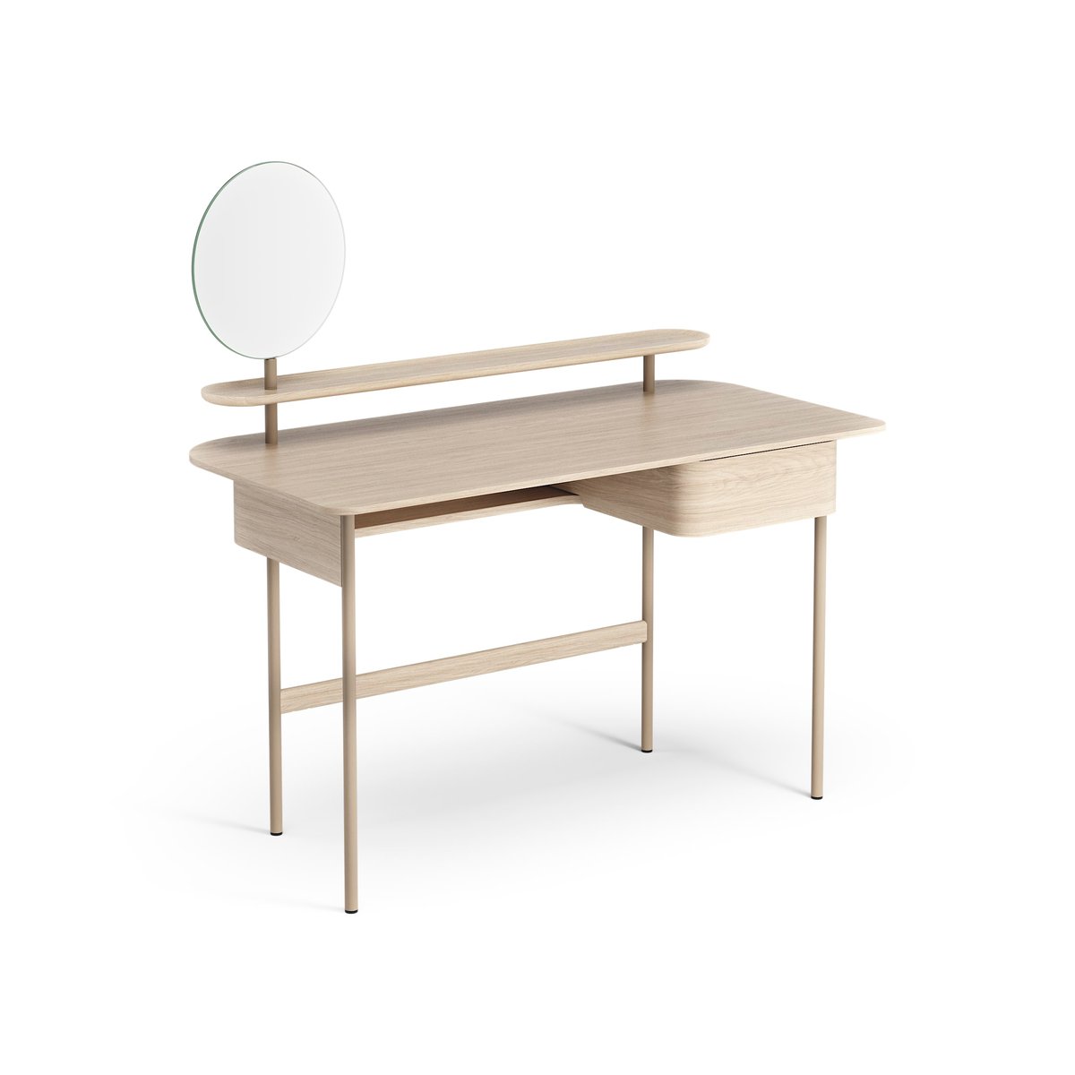 Swedese Luna desk with drawer, shelf and mirror Oak white-pigmented