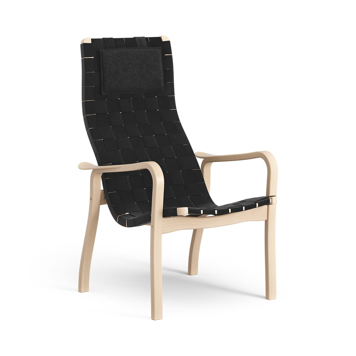 Swedese Primo arm chair high with neck cushion laquered beech Black