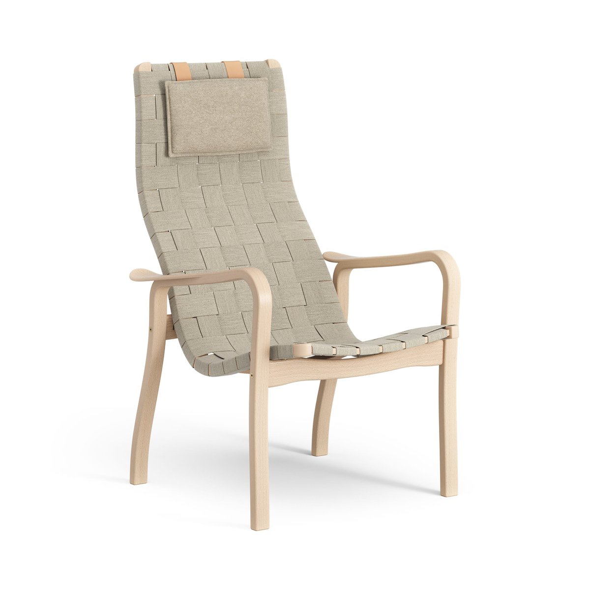 Swedese Primo arm chair high with neck cushion laquered beech Natural