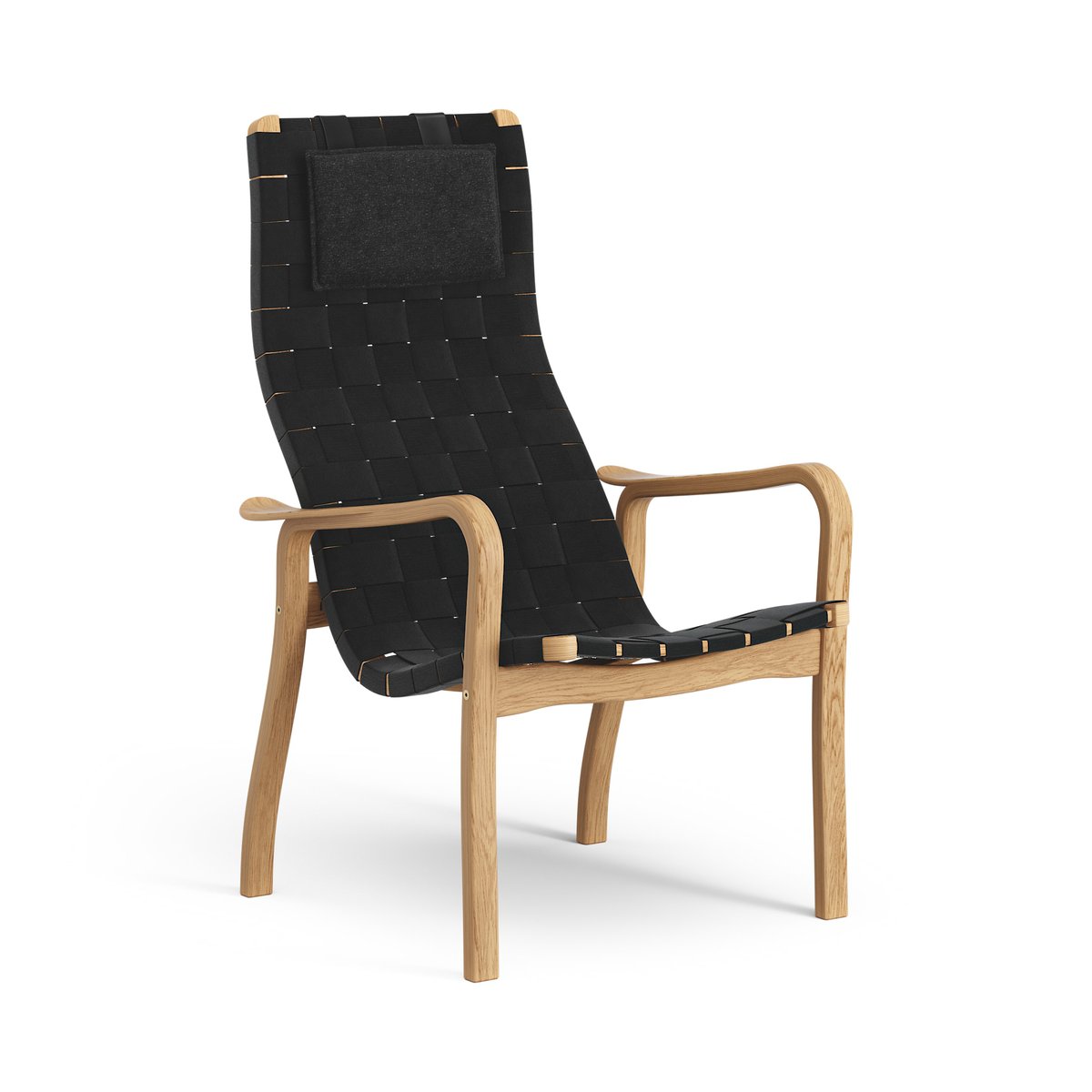 Swedese Primo arm chair high with neck cushion oiled oak Black