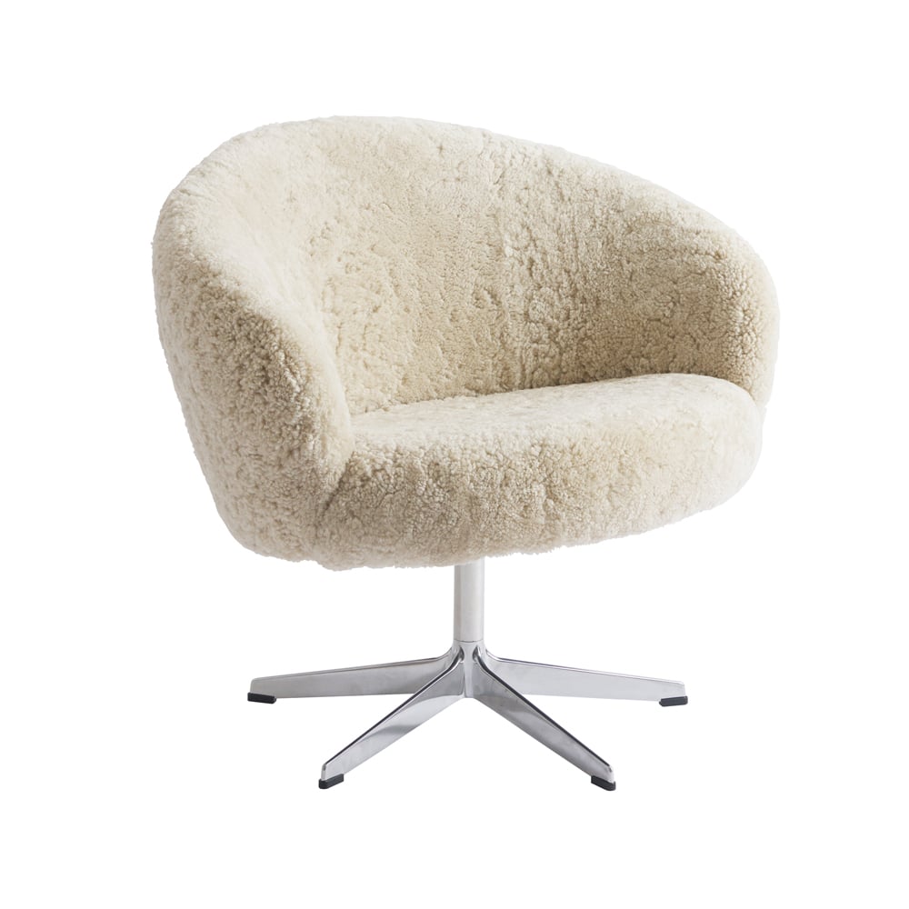 Swedese Rondino armchair Sheepskin moonlight, polished aluminium