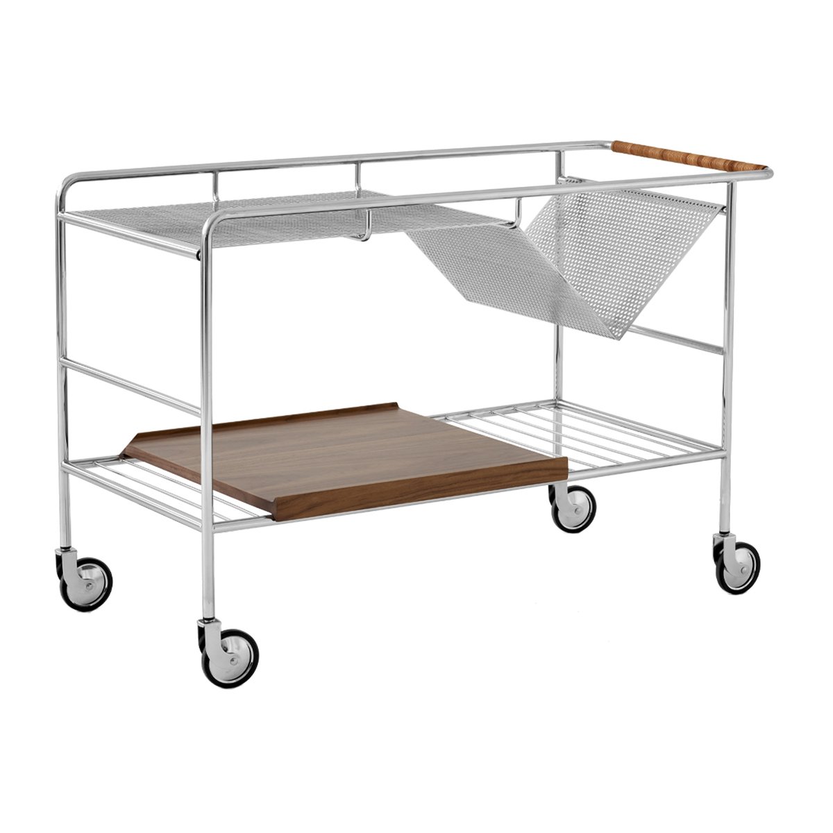 &Tradition Alima storage trolley varnished walnut Chrome & lacquered walnut