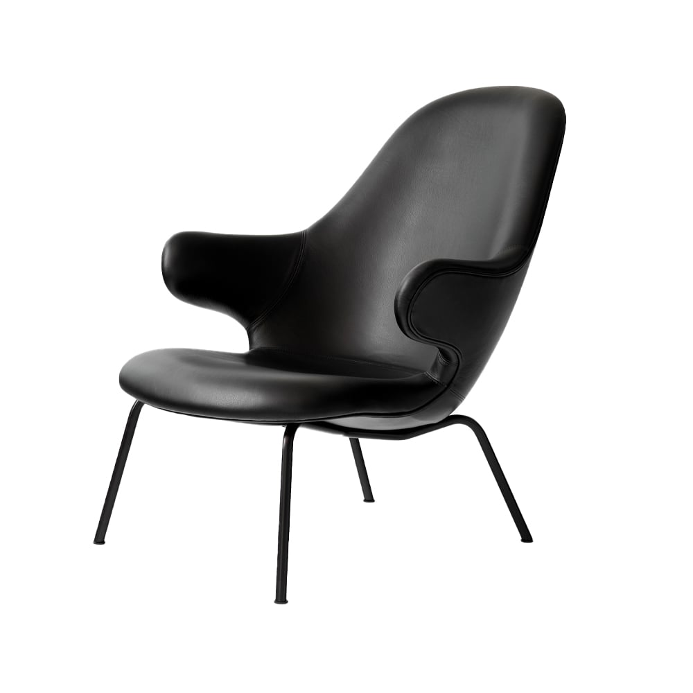 &Tradition Catch JH14 lounge chair Leather silk black, black lacquered steel base