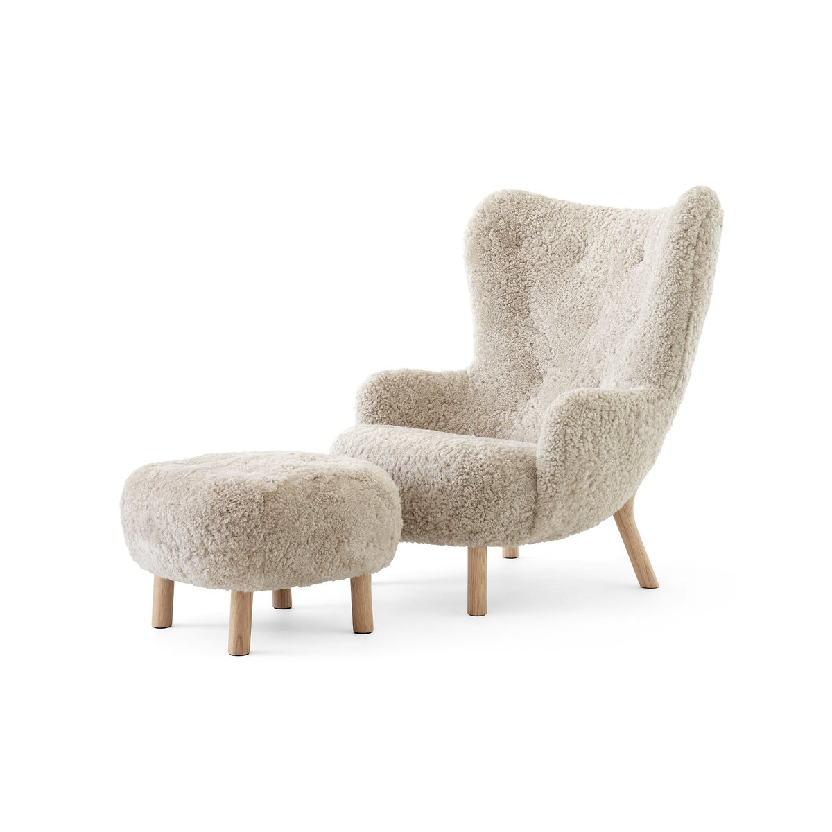 &Tradition Petra VB3 high armchair incl. pouf ATD1 Oiled Oak-Sheepskin Moonlight