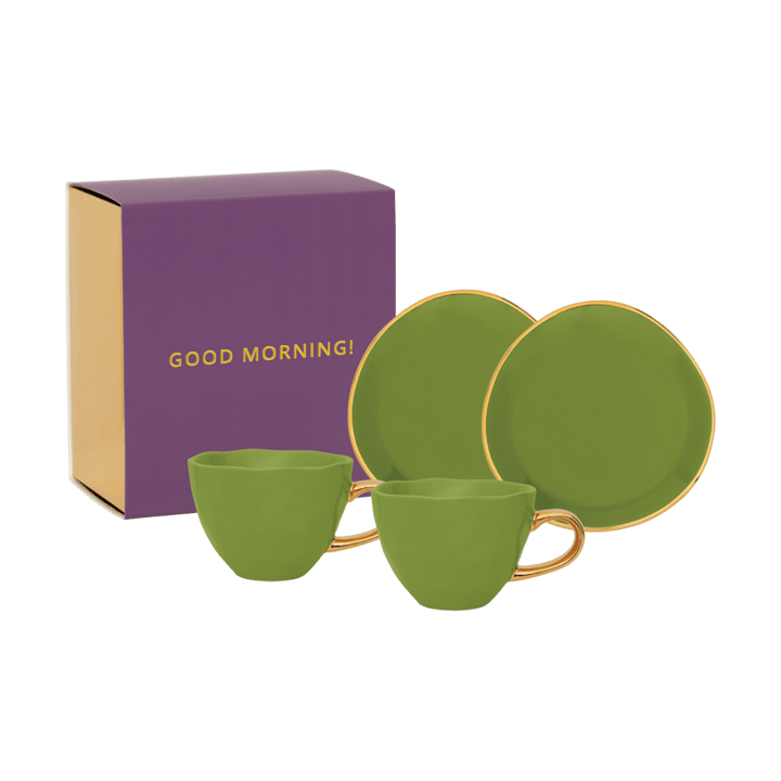 Good Morning gift set Cappuccino mug & saucer 2-pack - Evergreen sprig - URBAN NATURE CULTURE