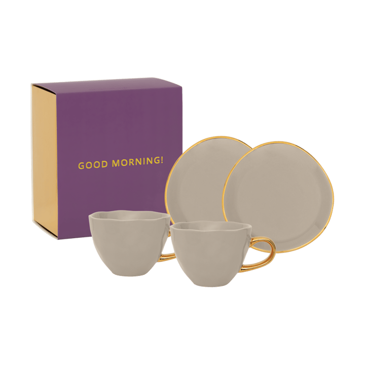 Good Morning gift set Cappuccino mug & saucer 2-pack - Gray morn - URBAN NATURE CULTURE