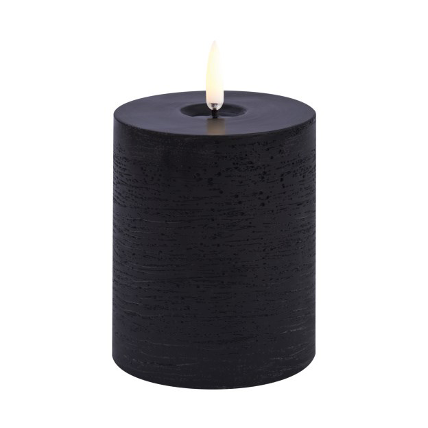 Uyuni Lighting Uyuni LED Block Candle melted Black rustic, Ø7.8x10 cm