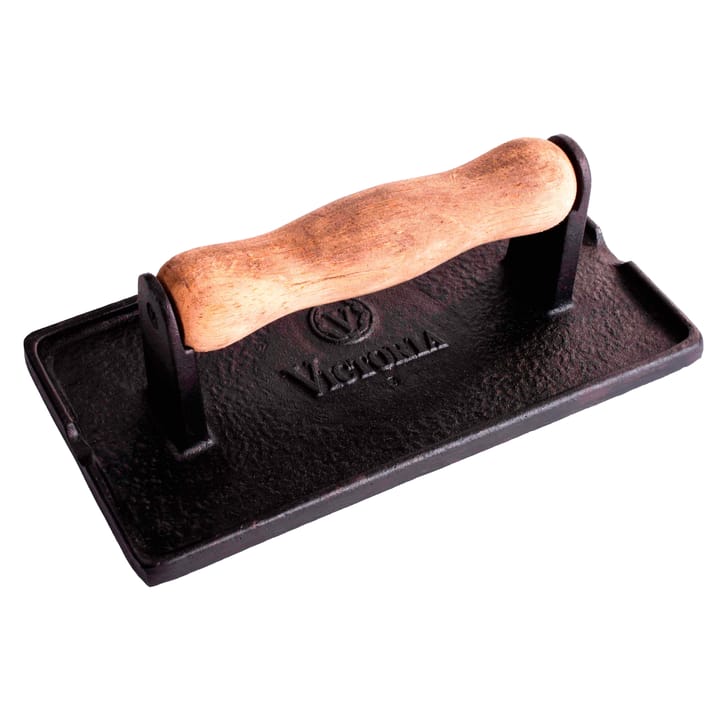 Bacon and grill press cast iron with wooden handle - 21x11 cm - Victoria