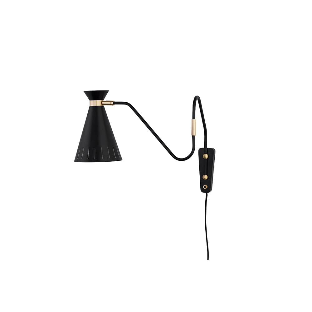 Warm Nordic Cone wall lamp Black noir, brass details