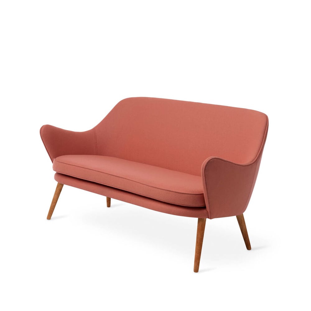 Warm Nordic Dwell sofa 2-seat fabric hero 511 blush. leg in smoked oak