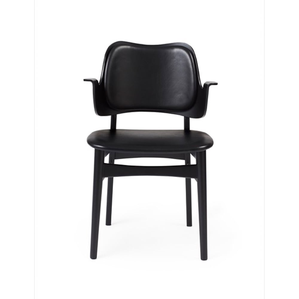 Warm Nordic Gesture chair, upholstered seat and back Leather prescott 207 black, black lacquered beech legs, upholstered seat, upholstered back