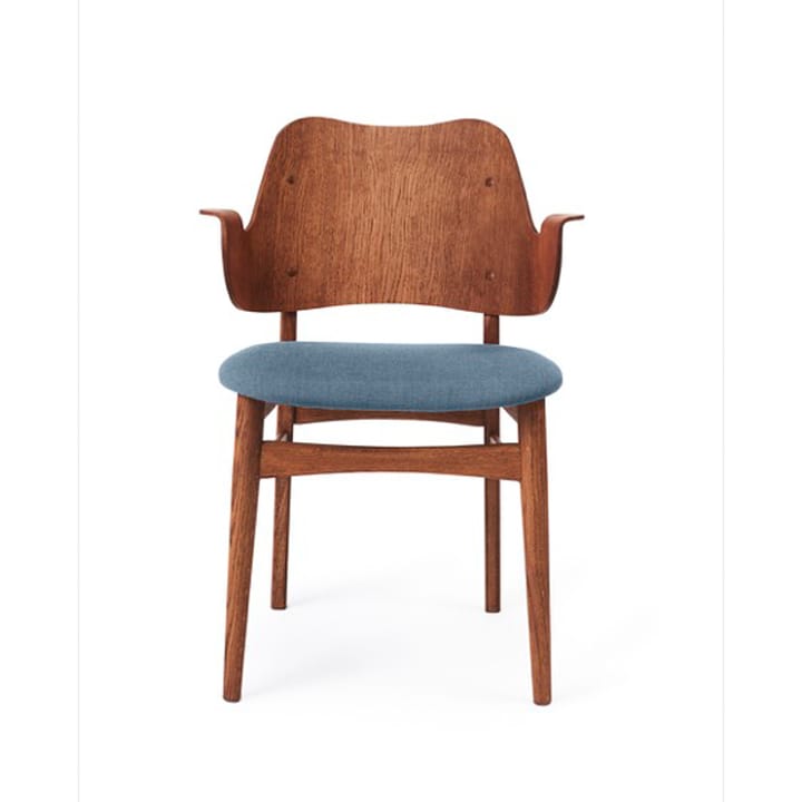 Gesture chair, upholstered seat, Fabric canvas 734 denim, oiled teak oak legs, upholstered seat Warm Nordic