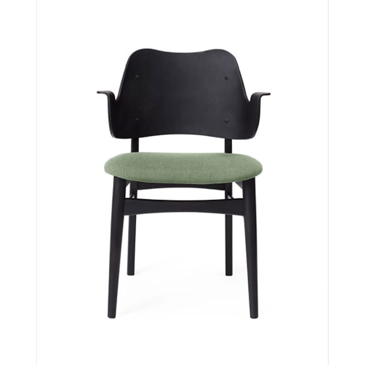 Gesture chair, upholstered seat, Fabric canvas 926 sage green, black lacquered beech legs, upholstered seat Warm Nordic