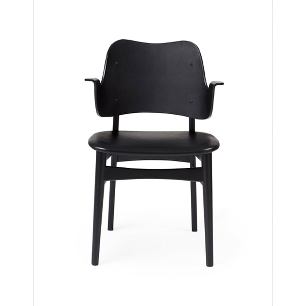 Warm Nordic Gesture chair, upholstered seat Leather prescott 207 black, black lacquered beech legs, upholstered seat