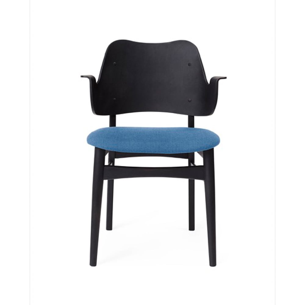 Warm Nordic Gesture chair, upholstered seat Sea blue-black lacquered beech legs