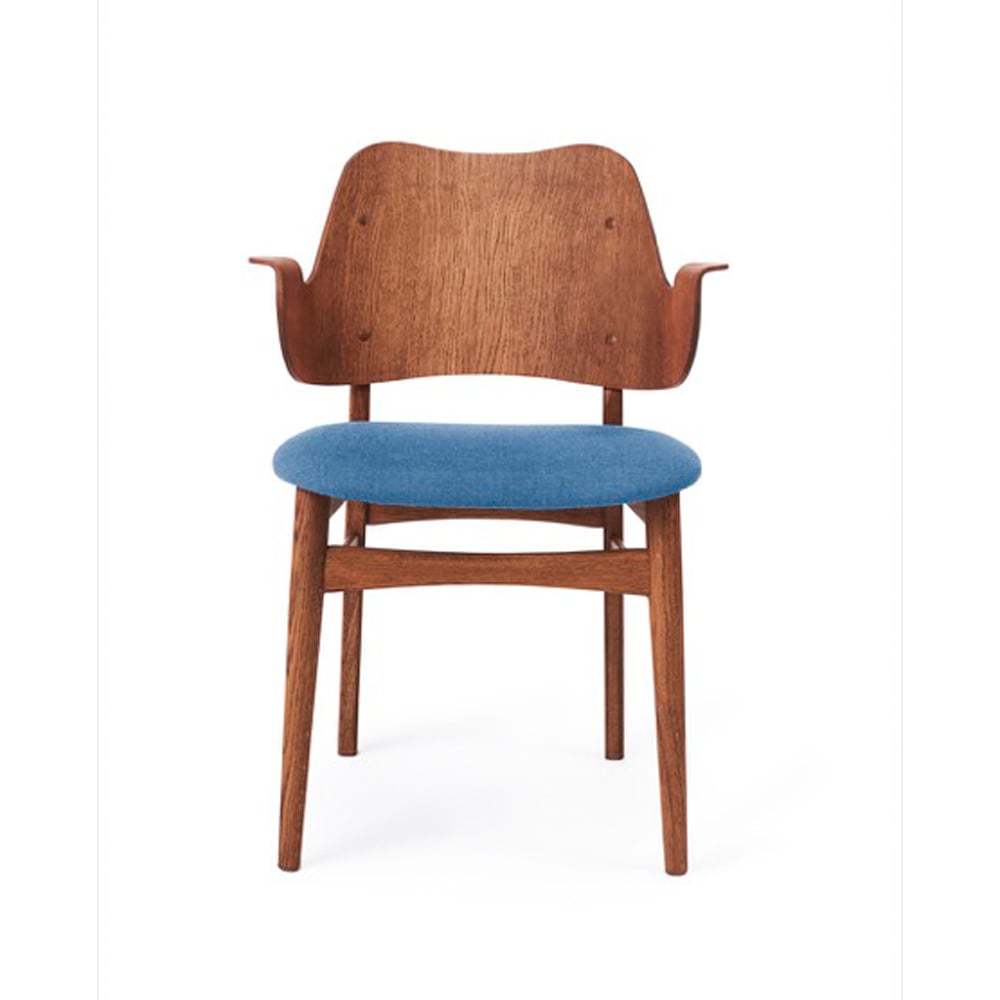 Warm Nordic Gesture chair, upholstered seat Sea blue-oiled teak oak legs