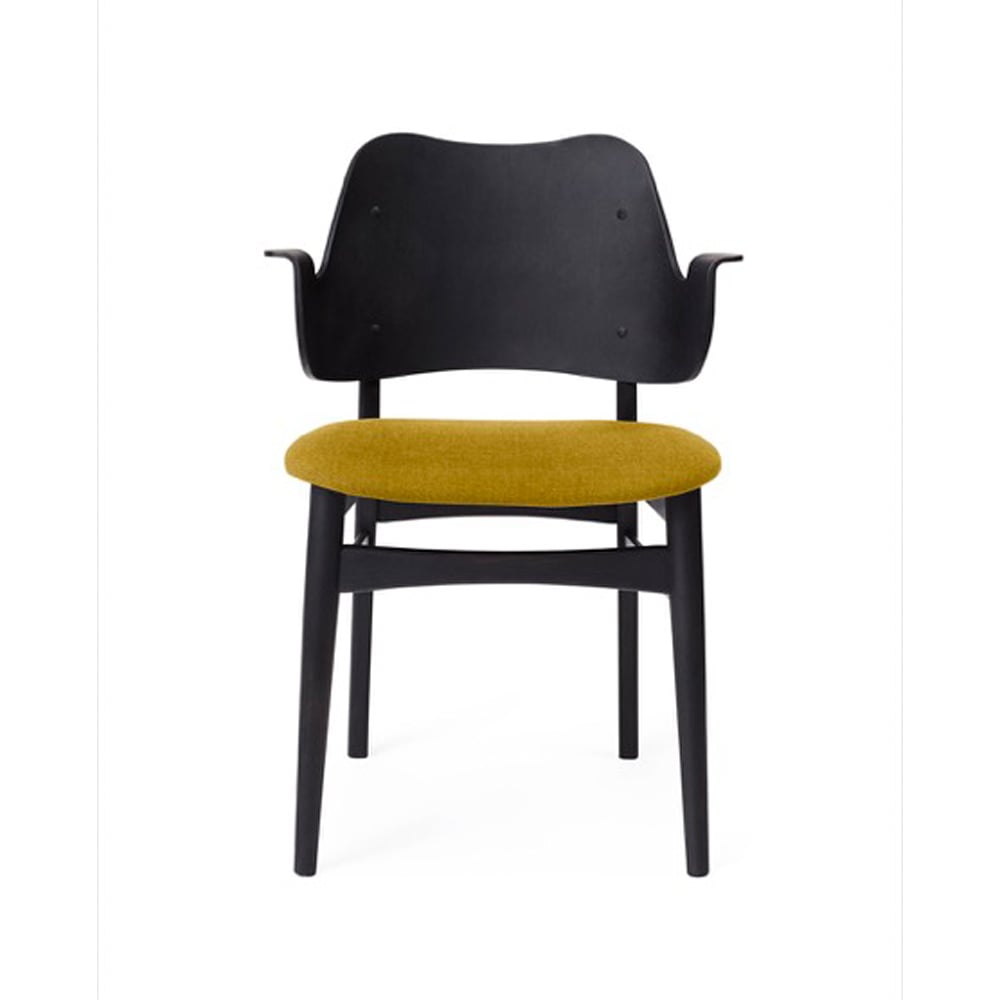 Warm Nordic Gesture chair, upholstered seat Yellow-black lacquered beech legs