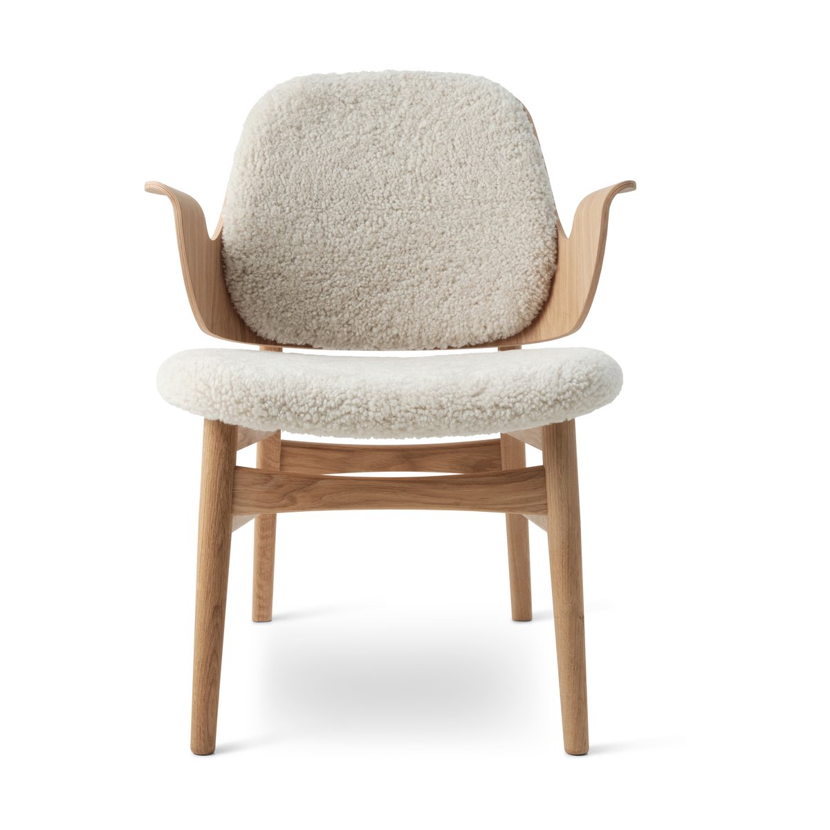 Warm Nordic Gesture lounge chair Sheepskin moonlight, white oiled oak structure