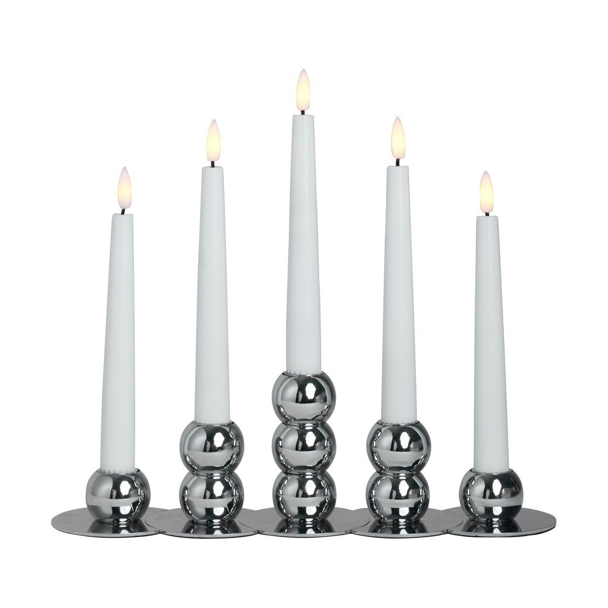 Watt & Veke Lykke combinable candle sticks incl. 5 pcs LED-light Chrome