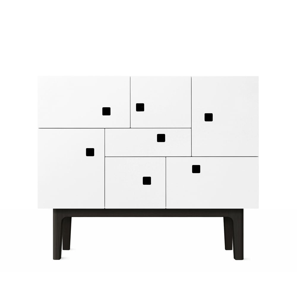 Zweed Peep C1 cabinet White. black lacquered stand