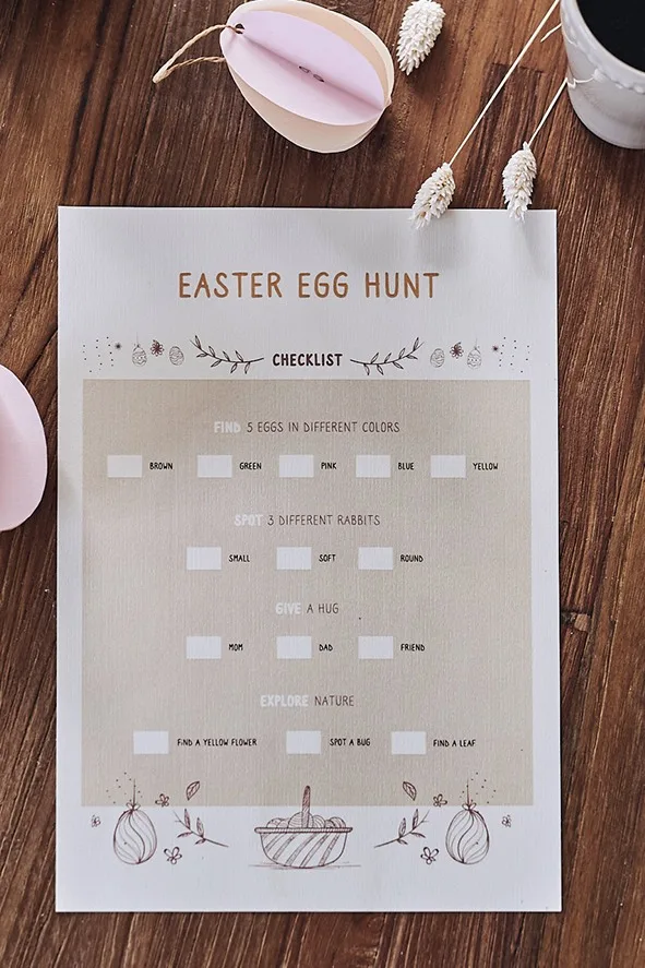 How to organise an egg hunt with clues this Easter - create a checklist that children have to check off before they get their Easter chocolate.