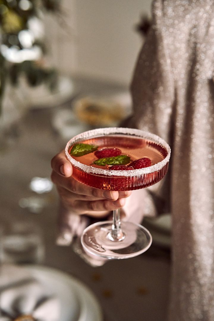 4 festive cocktail recipes for new year - Riedel O Pinot-Nebbiolo wine glass on Aida Raw serving tray with By On Boom straws.