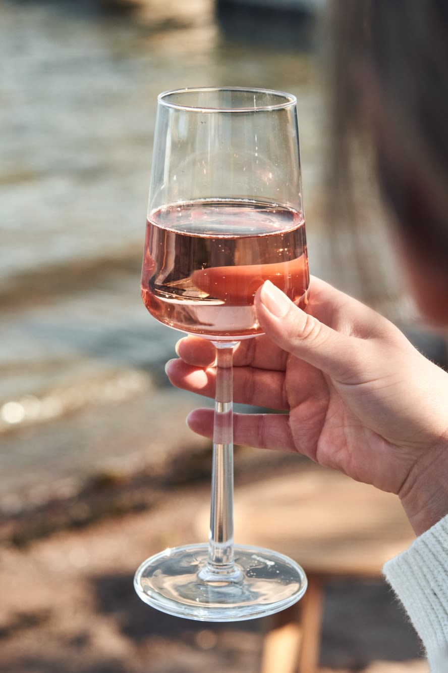 Discover how to choose the right wine glass - here you see the beloved Essence wine glass from Iittala. 