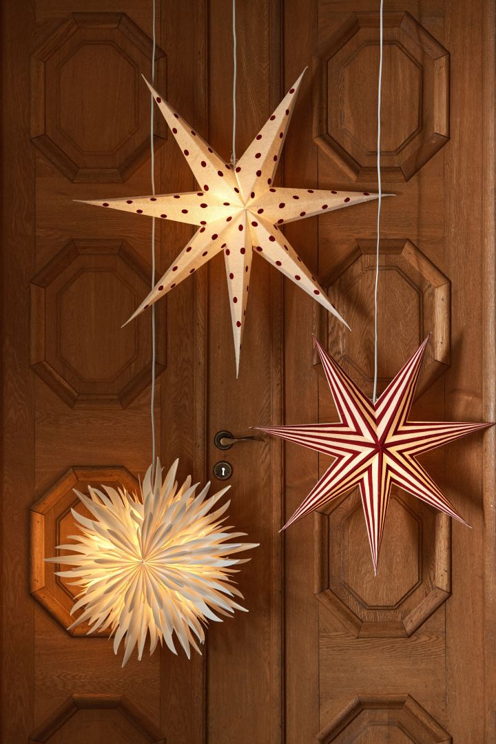 Christmas decorations for 2024 are striped and spotted like the Christmas star Bare from Scandi Living. 