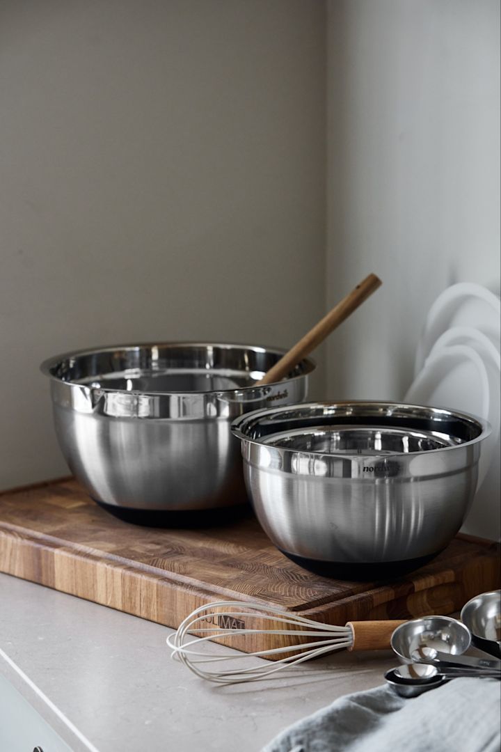 A set of silver stainless steel bowls from Nordwik. 