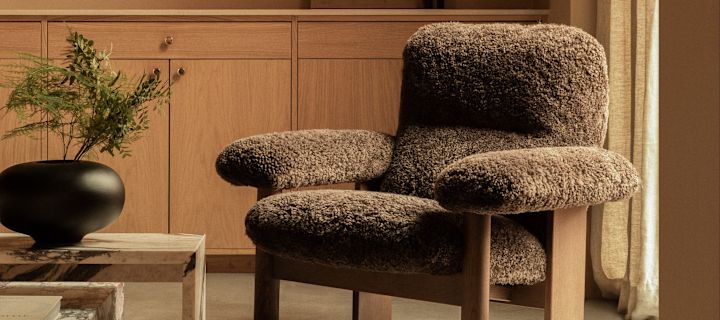 Scandinavian Interior design trends 2025 - bulky shapes and tactility. Here Brasilia armchair from Audo Copenhagen.