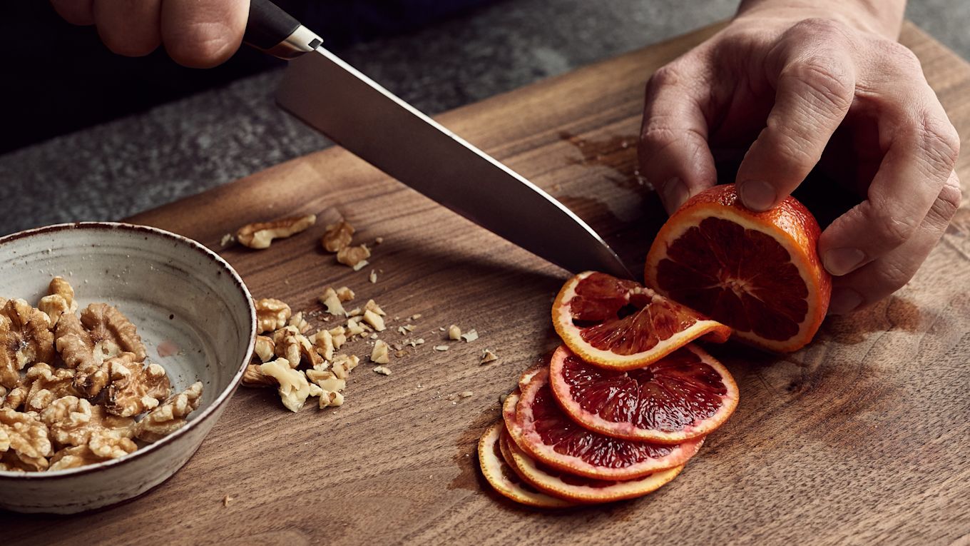 The Fiskars titanium Chef's knife is precise and sharp, learn how to take care of it in our knife guide. 