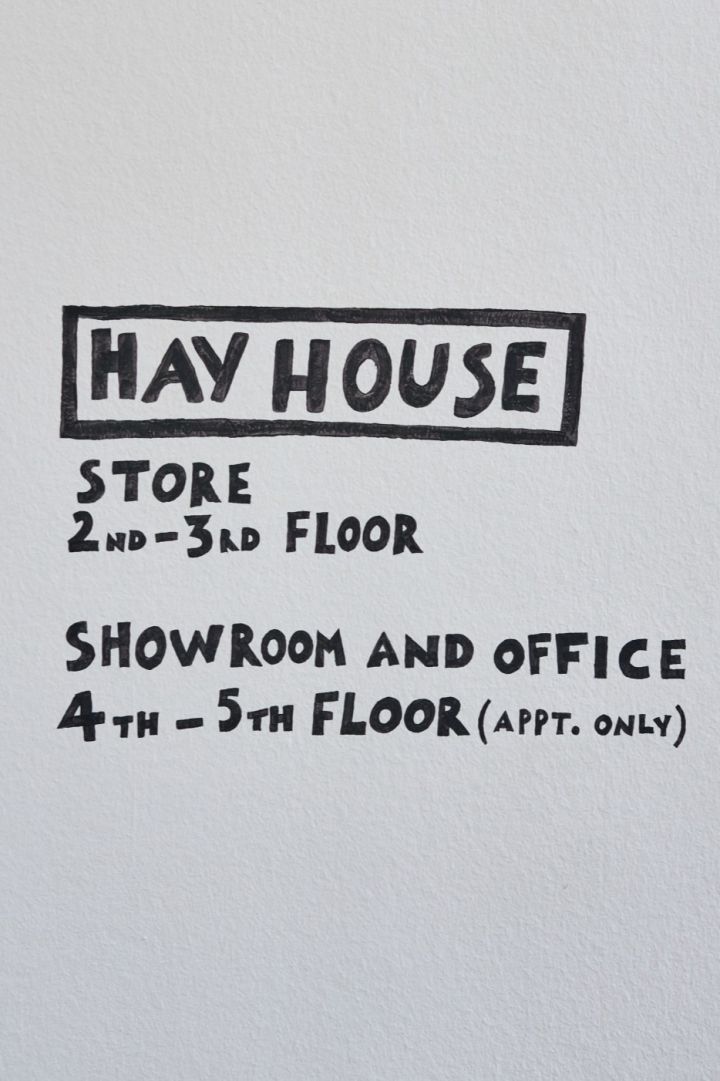 Stop number 1 on the Copenhagen city guide for design lovers: HAY House. Here you see a sign written on the wall of HAY House. 