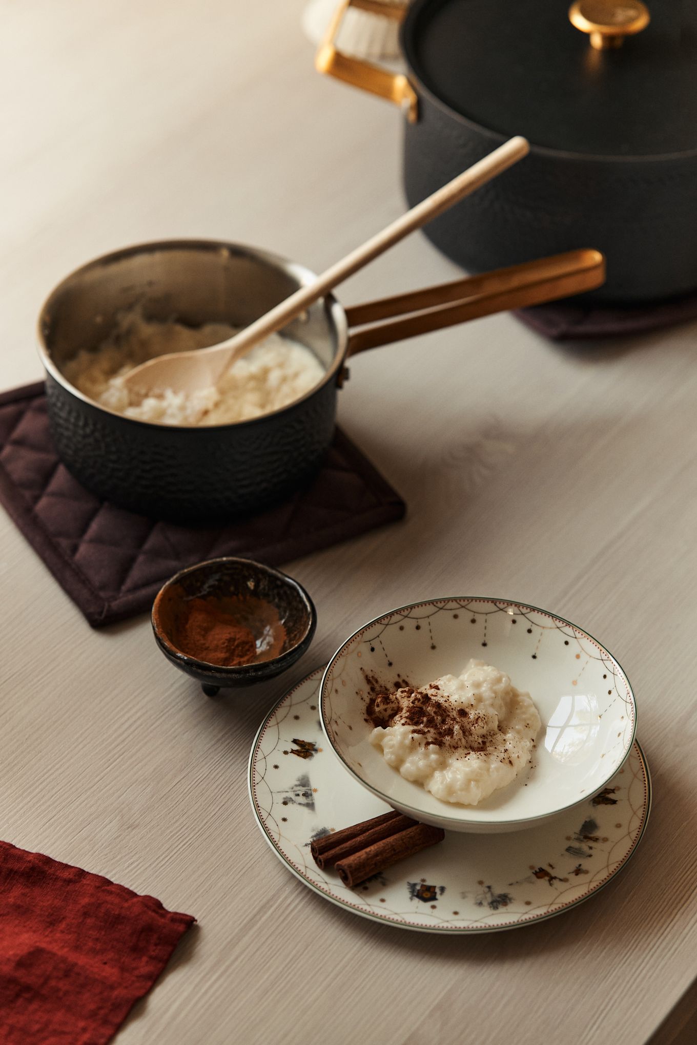 Scandinavian lifestyle things you need to try this winter -Tomtegröt served in the Wik & Walsoe Christmas porcelain.  