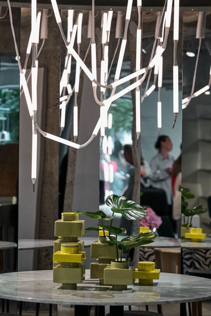 Normann Copenhagen is a must-see on any city tour of Copenhagen for design lovers. Here you see a collection of Deko vases in yellow in their show room. 